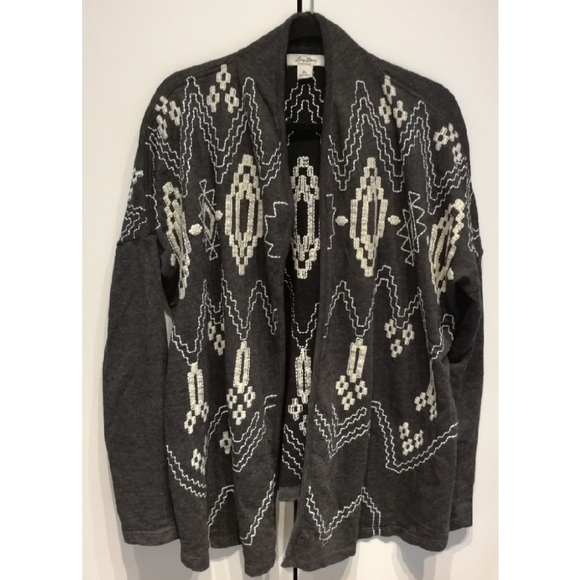 LUCKY BLISS Lucky Brand Grey Waterfall Aztec Cardigan Southwestern Boho XL - Picture 3 of 8